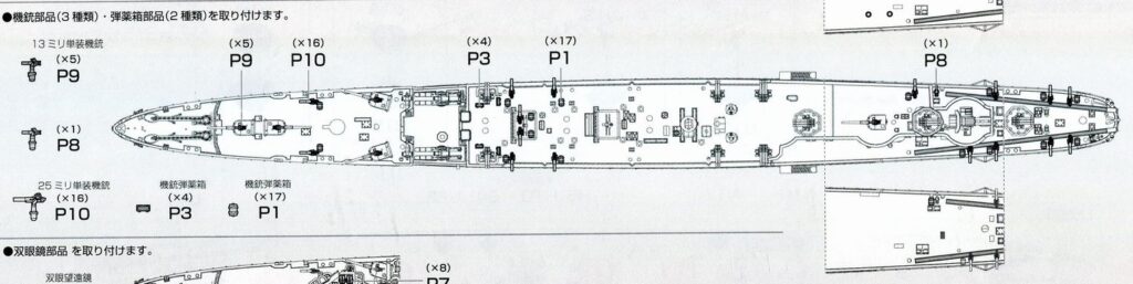 多摩（フジミ、艦NEXT、1/700）の組立説明書　機銃